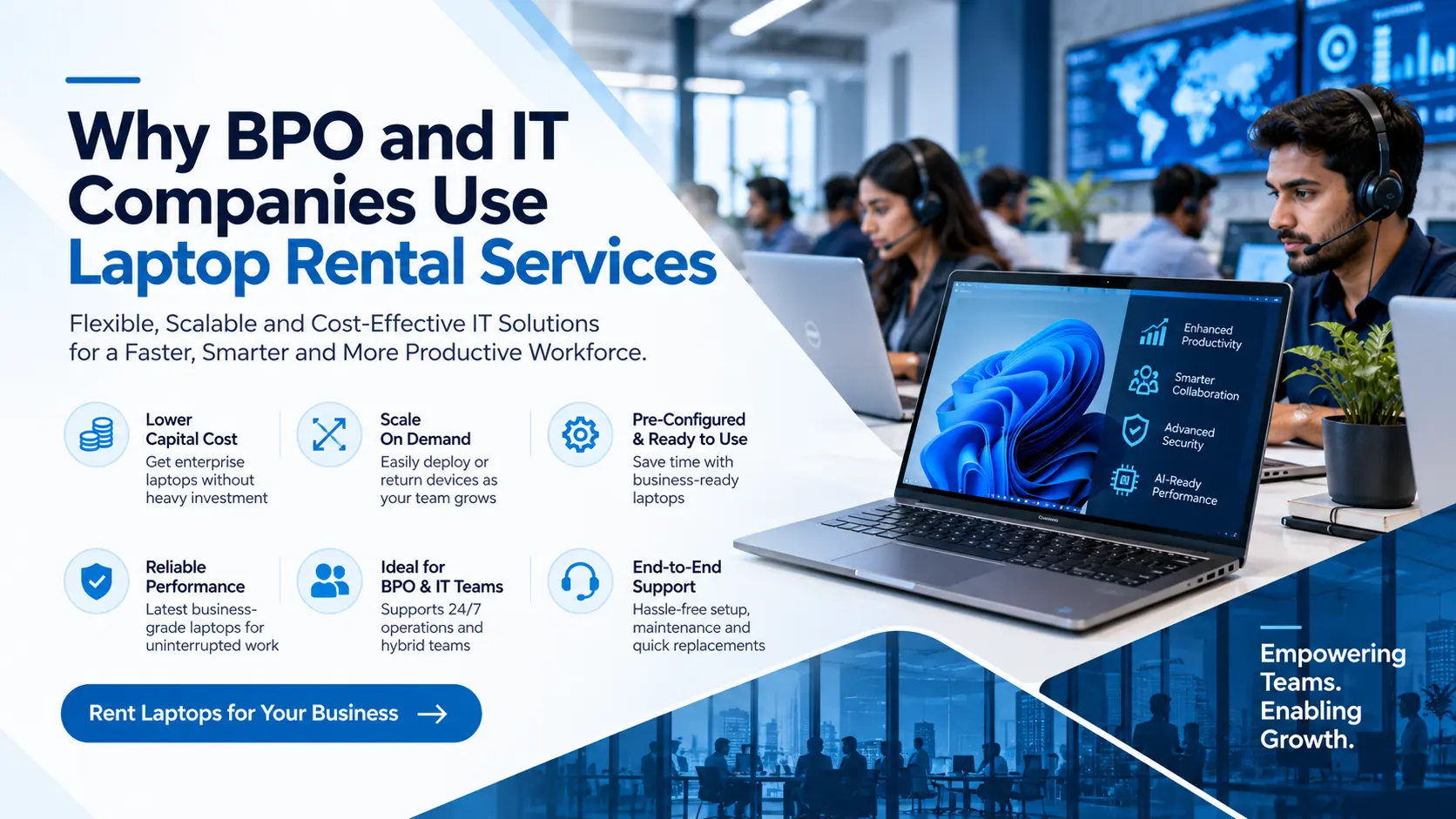BPO and IT teams using laptop rental services for scalable business operations